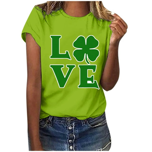 TopLLC St. Patrick's Day Patricks Day Chemises pour Femmes Hauts de Sarrau St Patricks Day Mode pour Dames St. Imprimé Manches Courtes Col Rond Chemise Femme Décontractée Ample