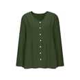 thumbnail image 4 of Women V Neck Long Sleeve Button Down Shirt Loose Casual Top,Green,S, 4 of 5