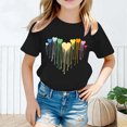 thumbnail image 2 of Curuila Kid Girls Cute Tops Hearts Printed Crew Neck Short Sleeve Tee Summer Fashion Soft Loose T Shirt Black Size 2-4 Years, 2 of 5