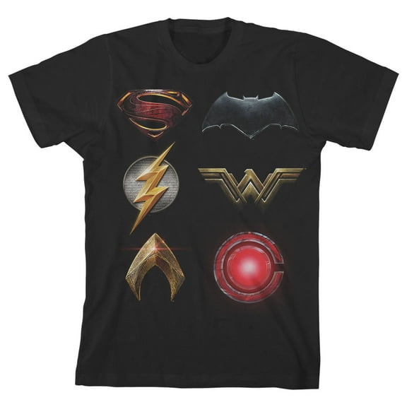 Justice League Movie Emblems Boy's Black T-shirt-S