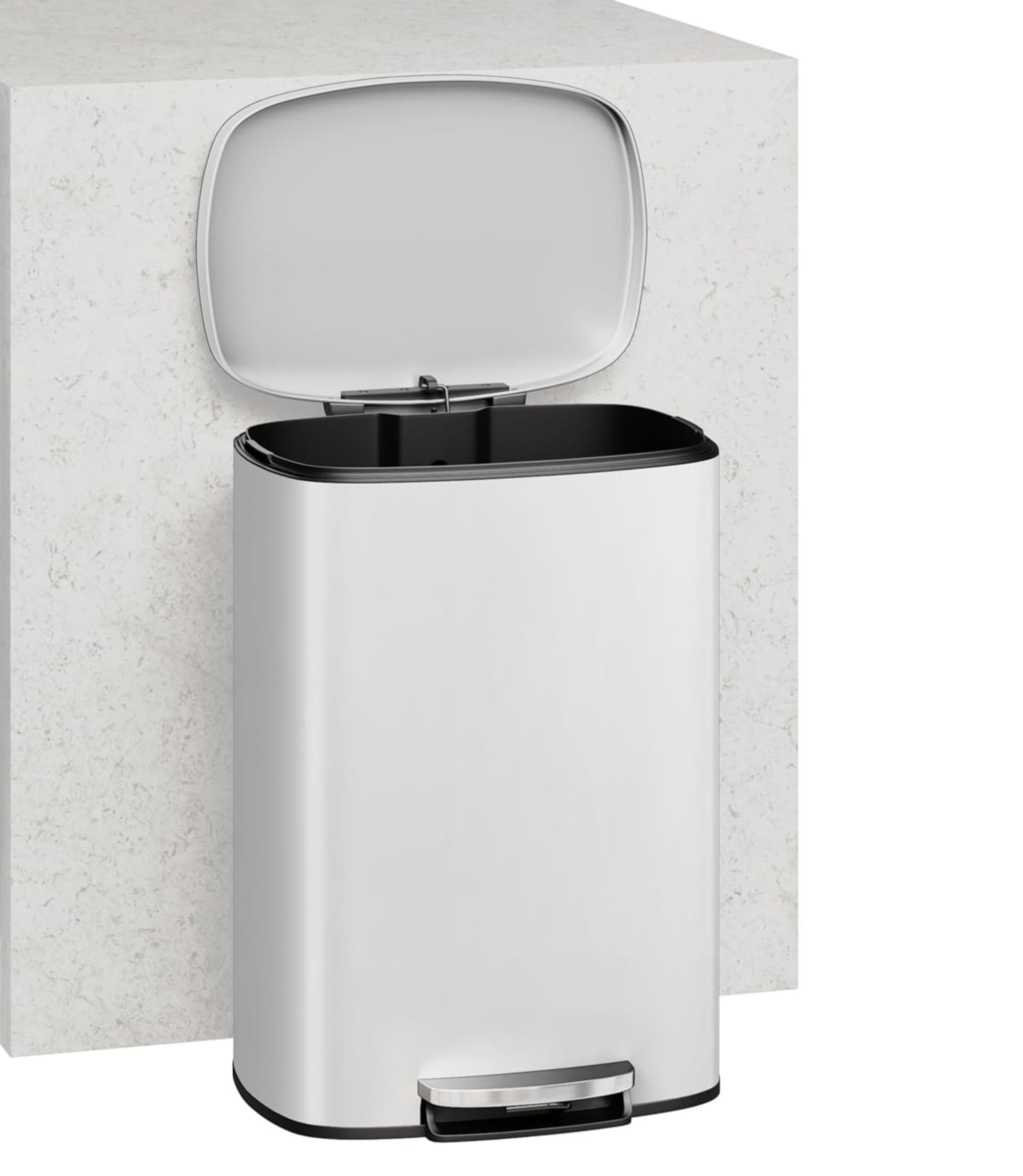 Garvee 13.2 Gallon Stainless Steel Kitchen Trash Can with Lid, 1 Inner Bucket, White