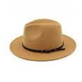 thumbnail image 3 of Women Retro Felt Wide Brim Floppy Panama Hat Belt Buckle Solid Color Wool Fedora Hat Cap, 3 of 7