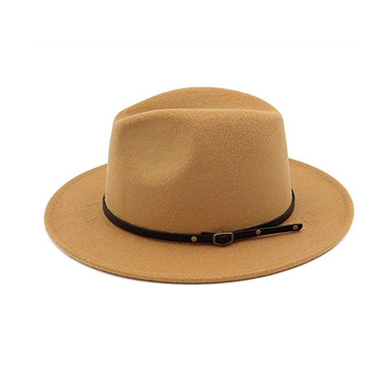 Women Lady Retro Wide Brim Floppy Panama Hat Belt Buckle Wool Fedora Hat FitSize Women Retro Felt Wide Brim Floppy Panama Hat Belt Buckle  main image 4
