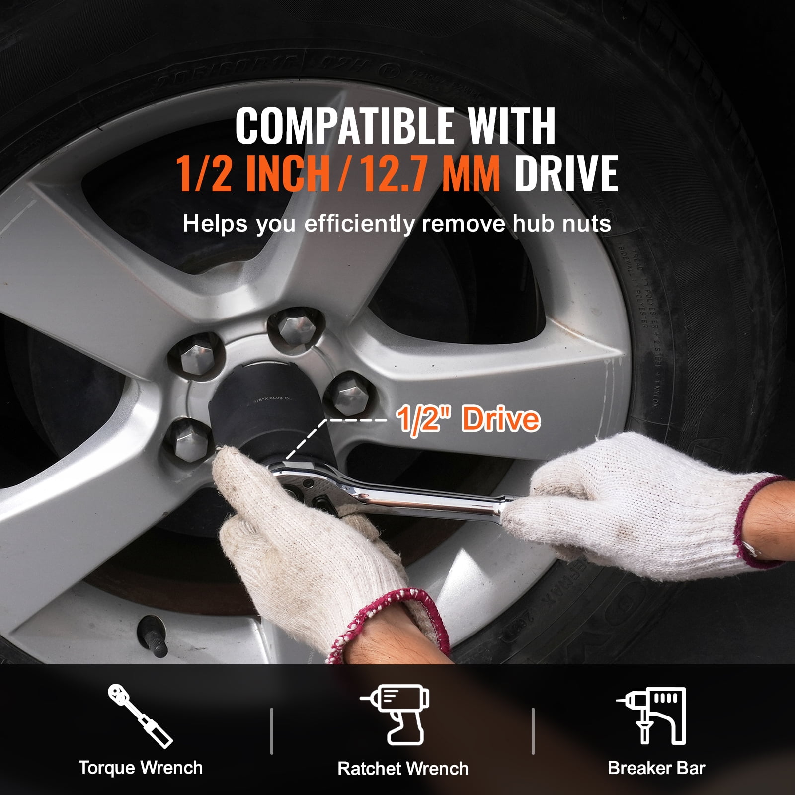 KFFKFF Axle Hub Nut Socket Set, 6 Pcs, 1/2 inch Drive, Compatible with Toyota, Ford, GM, and 4WD Vehicles, Includes Storage Case for Easy Axle Nut Removal