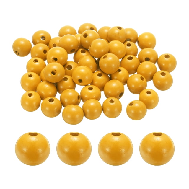 Uxcell 50 piezas de cuentas de madera naranja de 20 mm, cuentas redondas sueltas con agujero grande de 4.5 mm para hacer joyas, collares, pulseras, manualidades DIY, decoraciones hechas a mano.