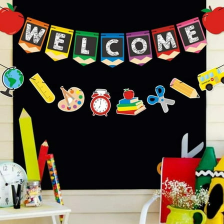 WASHWEPE 2Pcs Back To School Season Garland Decorations Assorted Color Decorative Classroom Decoration