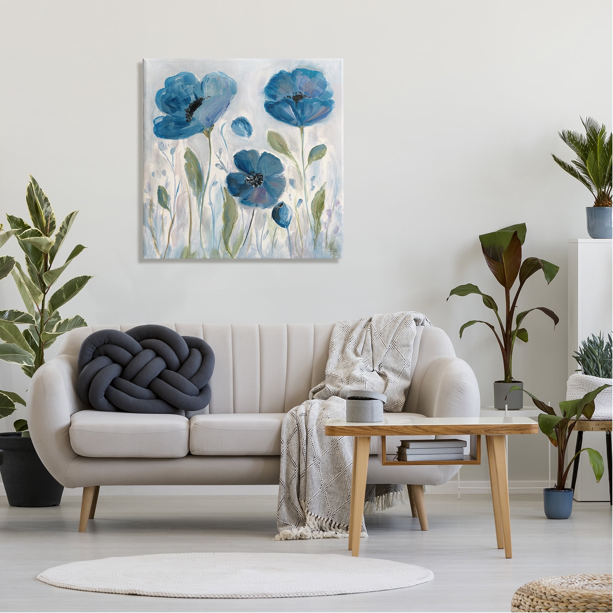 Stupell Industries Blue Poppies Painting Botanical & Floral Painting Gallery Wrapped Canvas Art Print Wall Art, 30 x 30