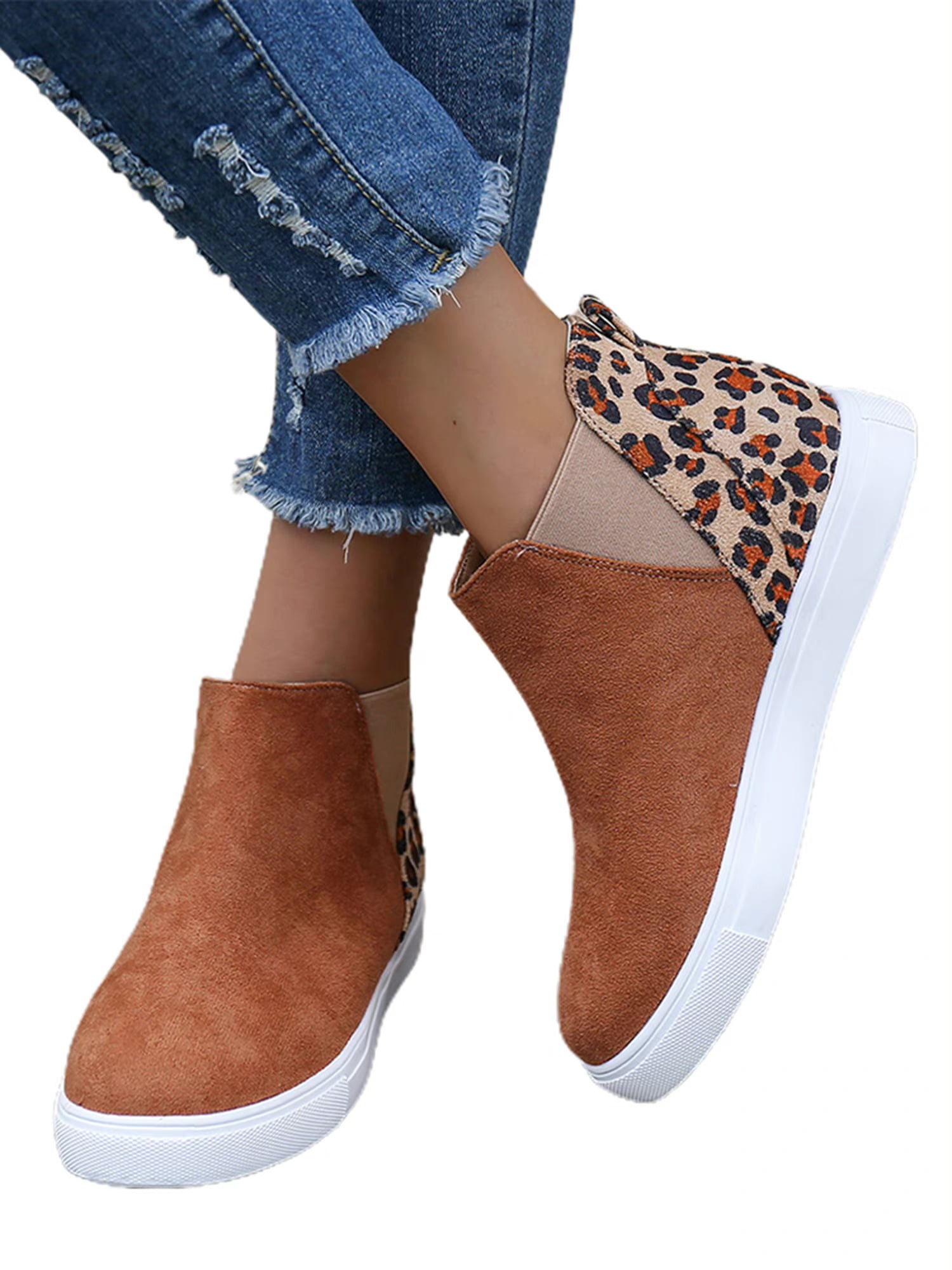 Baloco Womens Leopard Print Slip On Ankle Boots Platform Wedge Round Toe  Booties Outdoor Shoes - Walmart.com