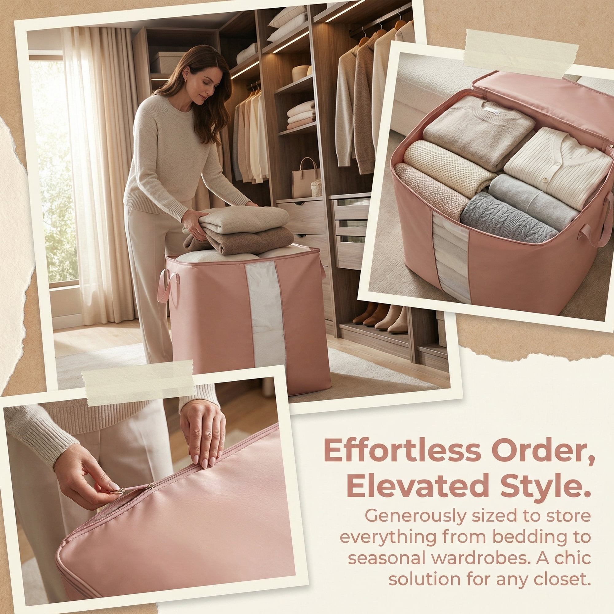 Unique Bargains Storage Bag for Closet Organizers with Handles Pink 19.7"x13.8"x19.7"