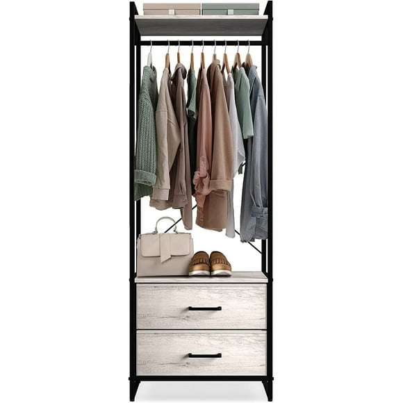 Sorbus Stand-Alone Clothing Rack with Fabric Drawers - Tall Storage Organizer for Hanging Garments and Dresses.