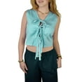thumbnail image 1 of Gupgi Tie Front Tops for Women Striped Tank Top Sleeveless Ruffle Vest Summer Solid Color Crop Top, 1 of 7
