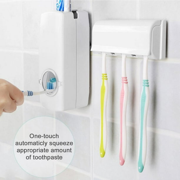Distributeur automatique de dentifrice, porte-brosse à dents mural
