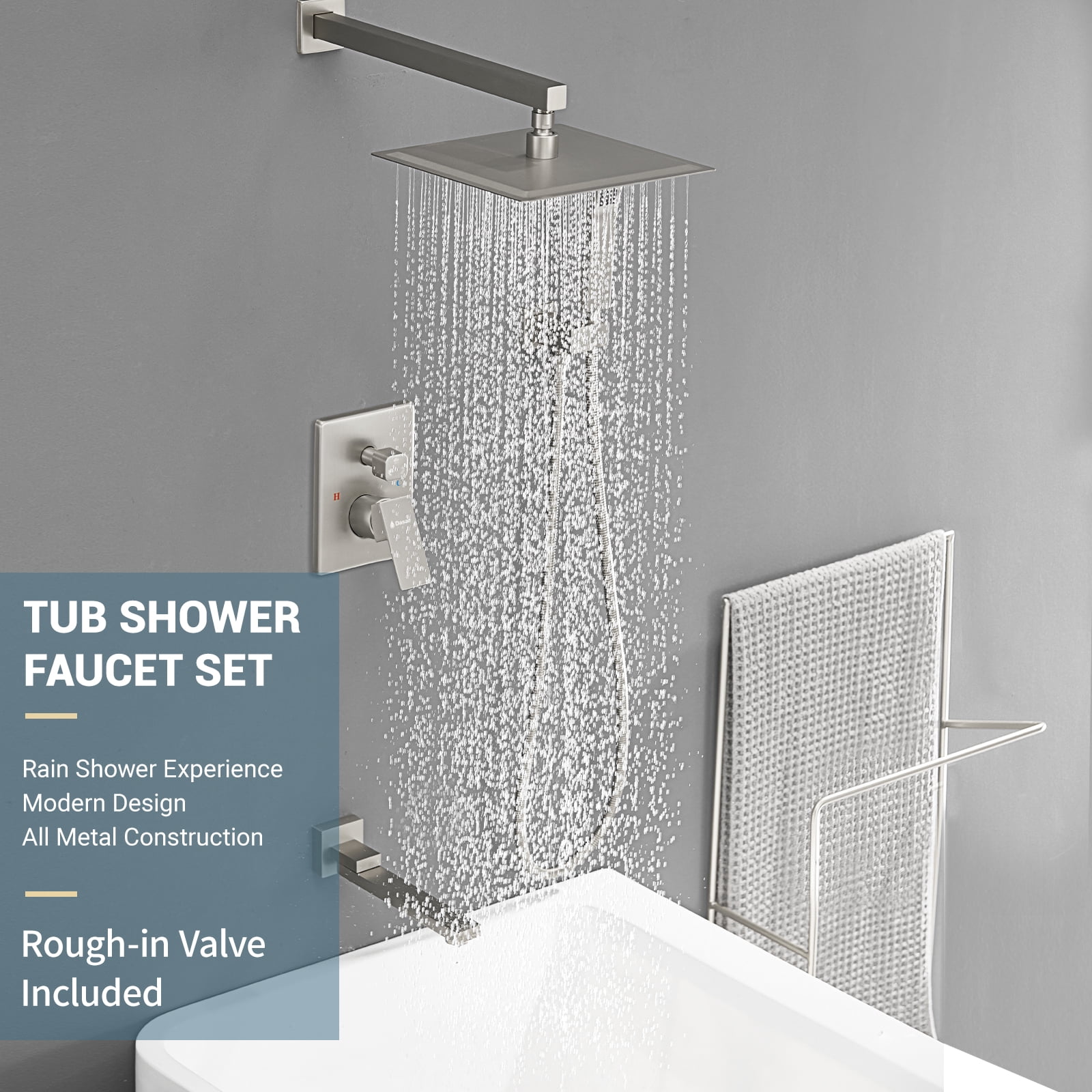 FOSES Brass Brushed Nickel Tub Shower Faucet