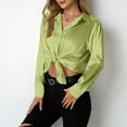 thumbnail image 6 of Otntypg Satin Blouses for Women Silk Button Down Shirts Dressy Casual Long Sleeve Shirt Elegant Ladies Business Office Work Tunic Tops Olive Green L, 6 of 7