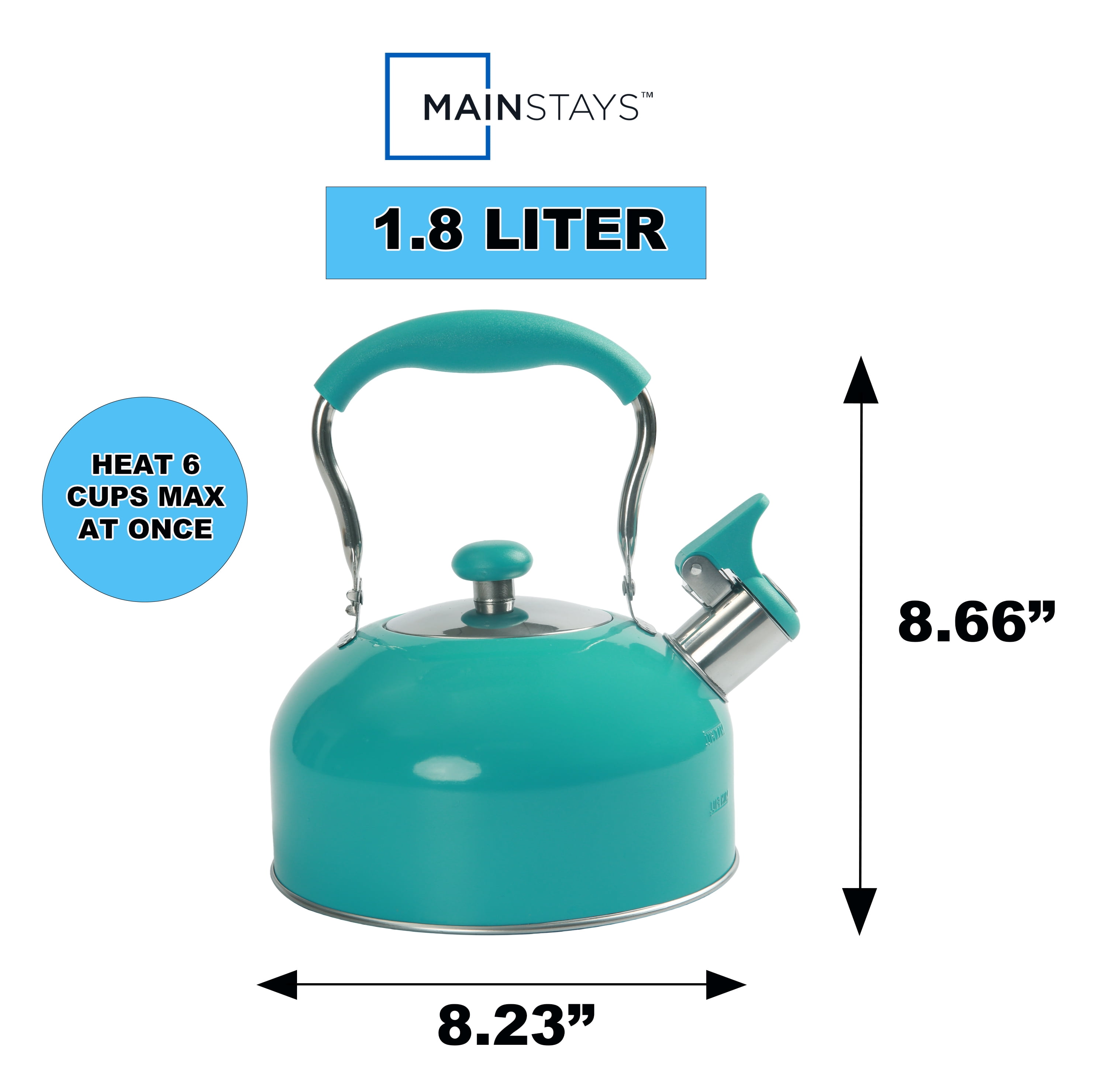 Mainstays Teal 1.8 Liter Stainless Steel Whistling Tea Kettle