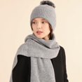 thumbnail image 3 of Guantes cálidos de punto de lana, gorro, bufanda, traje de tres piezas, bola de pelo a prueba de viento para invierno, gorro de punto con forro polar, traje de tres piezas, 3 of 6