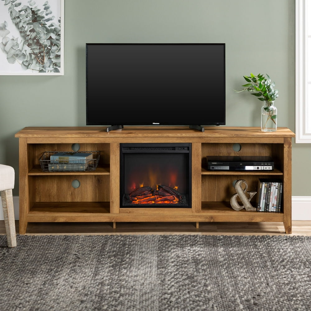 Woven Paths Open Storage Fireplace TV Stand for TVs up to 80", Barnwood