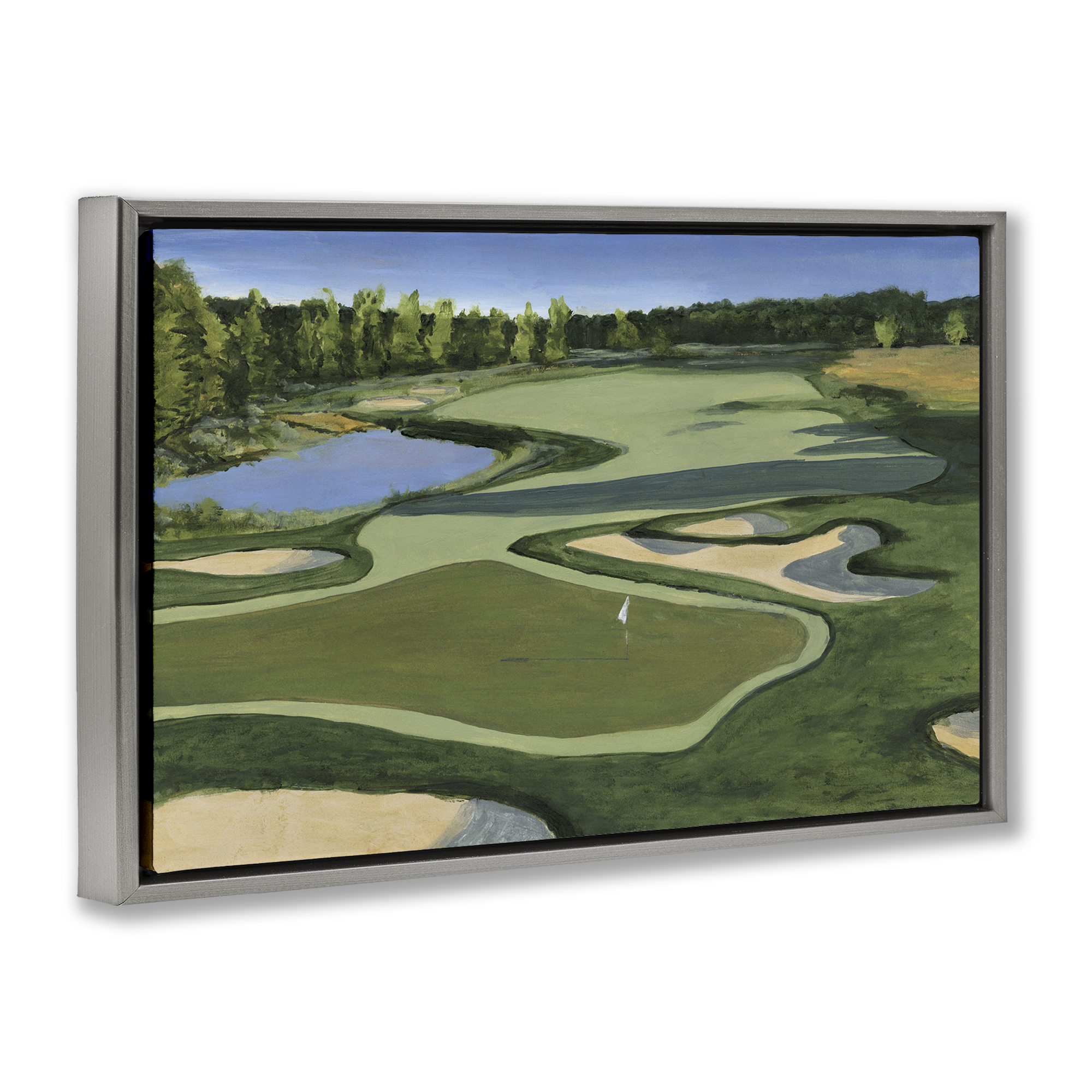 Stupell Industries Traditional Golf Course Landscape Painting Gray Floater Framed Art Print Wall Art, 25 x 17