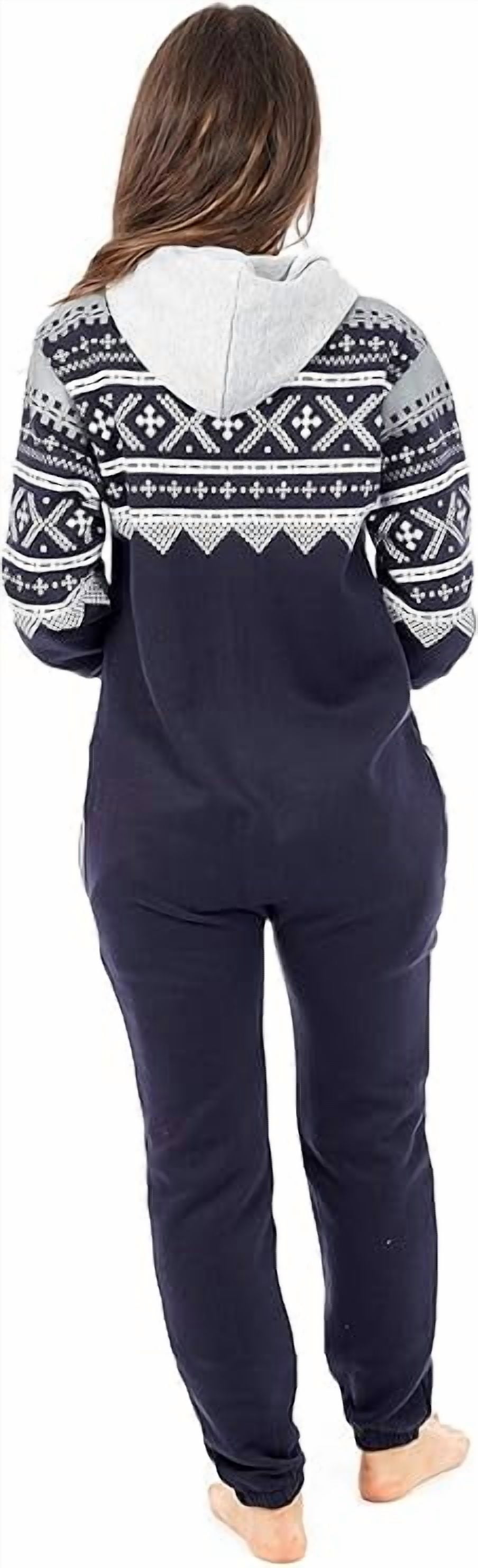 Women's Fleece Non-Footed One Piece Sleepwear Adult Hooded Pajamas Ladies Bodysuit Jumpsuits