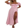 thumbnail image 1 of EIMELI Robe Boho Cottagecore pour Femmes à Manches Bouffantes Robe Vintage à Encolure Carrée Robe Fendue à Fleurs Flatteuse Maxi Longue Robes d'Été, 1 of 7