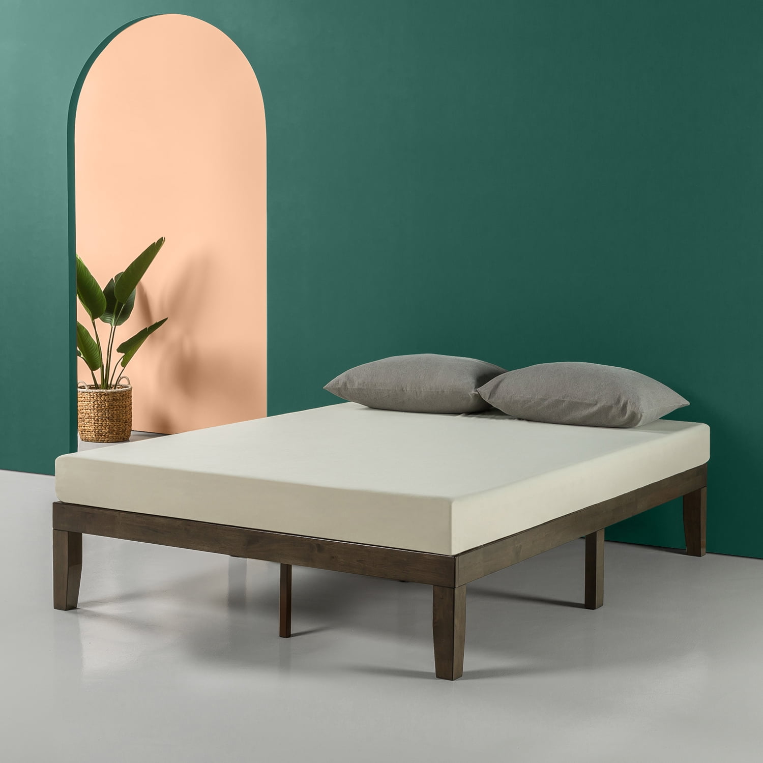 Zinus Moiz 14 Wood Platform Bed Full, Priage Antique Espresso Solid Wood Platform Bed With Headboard