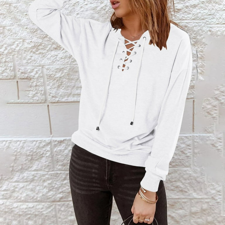 Lace up online long sleeve hoodie