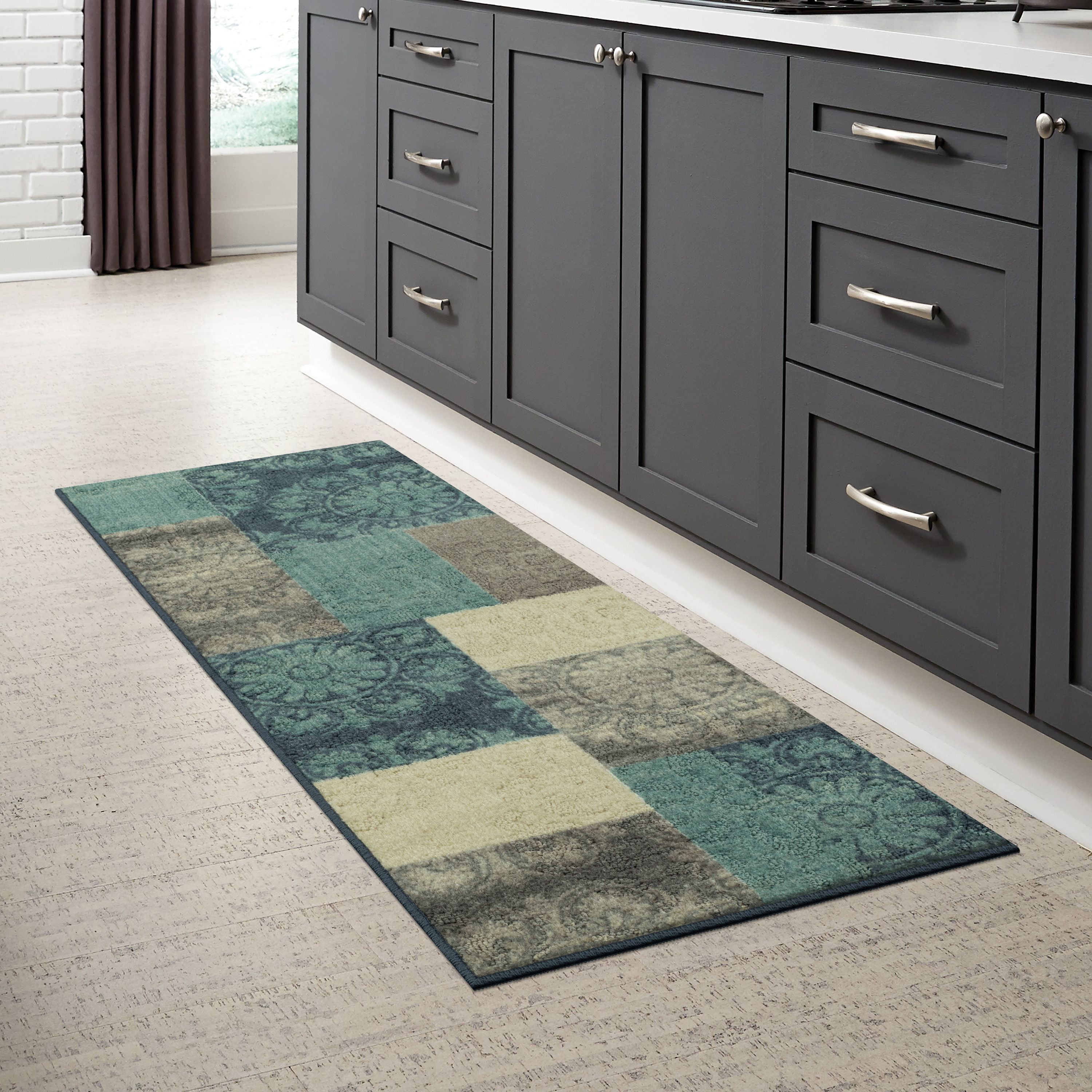 Mainstays Medallion Block Teal Indoor Hallway Runner Rug, 1 ft 8 in x 5 ft