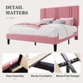 thumbnail image 6 of Amolife Queen Bed Frame, Platform Bed with Upholstered Velvet Adjustable Headboard, Wooden Slats, Easy Assembly, Pink, 6 of 9