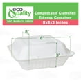thumbnail image 3 of Compostable Square Hinged Clamshell Take Out Food Containers 8x8 - Heavy Duty Quality Disposable to go Containers, Single Compartment Eco-Friendly , Bagasse Fiber Containers with Lids (25), 3 of 8