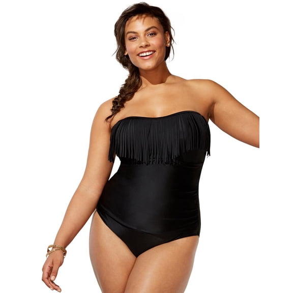 Swimsuits for All Women's Fringe Bandeau One Piece Swimsuit
