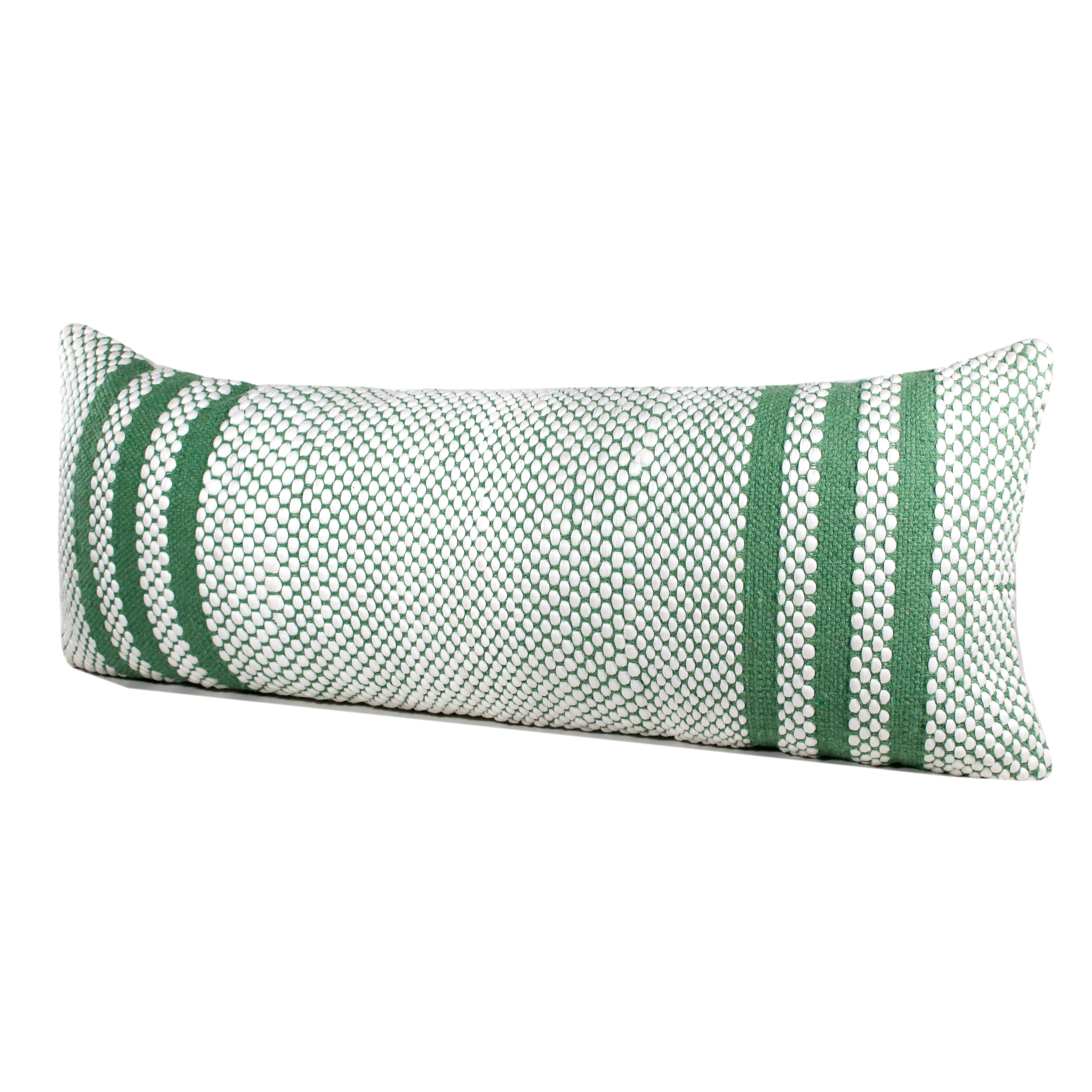Ox Bay Indoor Striped Handwoven Lumbar Throw Pillow, Jade Green / White, 14" x 36", Count per Pack 1