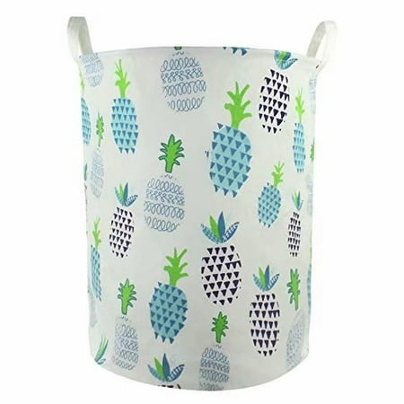 Extra Large Laundry Baskets 19 x 16.5 Inches Extra Large Canvas Fabric Folding Storage bin with Handle Waterproof Home Decor Laundry Hamper Organize Pineapple Storage Baskets for Dirty Clothes, Toy (Blue) ()