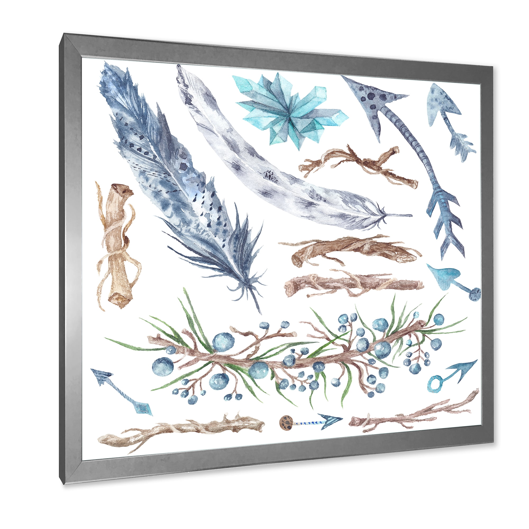 Designart 'Tribal Forest Elements' Bohemian & Eclectic Framed Art Print