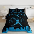 thumbnail image 2 of Homewish Teens Baseball Print Bedding Comforter Set, Black Blue Abstract Twin Comforter Sets, Cartoon Sports Theme Reversible Bedding Set, Ultra Soft Bedroom Decor, 2 Pieces, 2 of 8