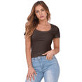 thumbnail image 1 of Camiseta de Canalé Entallada para Mujer, Color Marrón Oscuro, Talla XL, 1 of 9