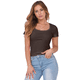 thumbnail image 1 of Camiseta de Canalé Entallada para Mujer, Color Marrón Oscuro, Talla XL, 1 of 9