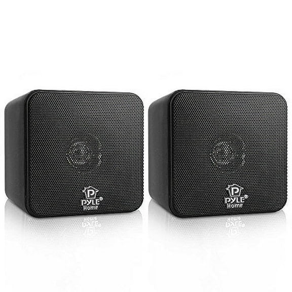 4? Mini Cube Bookshelf Speakers - Paper Cone Driver, 200 Watt Power, 8 Ohm Impedance, Video Shielding, Home Theater Application and Audio Stereo Surround Sound System - 1 Pair - Pyle PCB4BK