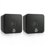 4? Mini Cube Bookshelf Speakers - Paper Cone Driver, 200 Watt Power, 8 Ohm Impedance, Video Shielding, Home Theater Application and Audio Stereo Surround Sound System - 1 Pair - Pyle PCB4BK
