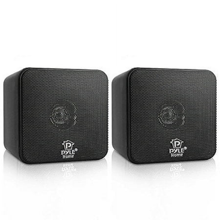 4? Mini Cube Bookshelf Speakers - Paper Cone Driver, 200 Watt Power, 8 Ohm Impedance, Video Shielding, Home Theater Application and Audio Stereo Surround Sound System - 1 Pair - Pyle PCB4BK