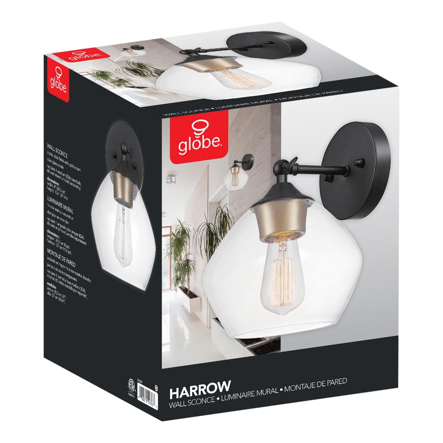 Harrow 1-Light Matte Black Wall Sconce with Clear Glass Shade