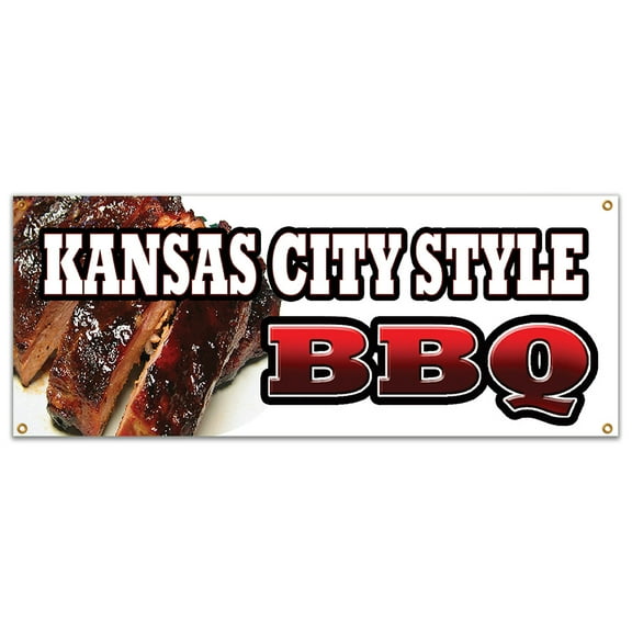 KANSAS CITY STYLE BBQ BANNER SIGN beef brisket ribs pork barbque open