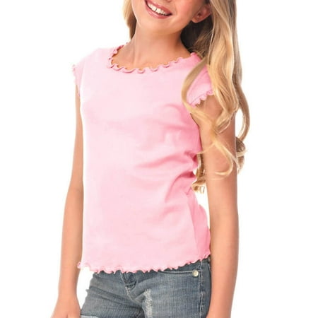 Lettuce Edge Shirt - Kavio! Big Girls 7-16 Lettuce Edge Scoop Neck Cap Sleeve Top Baby Pink XL
