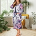 thumbnail image 2 of FKELYI Hummingbird Purple Pink Rose Print Women Zipper Front Robe Nightgowns Comfy House Coats Full Length Sleepwear House Dress Long Sleeve Bathrobe with 2 Pockets, L, 2 of 6