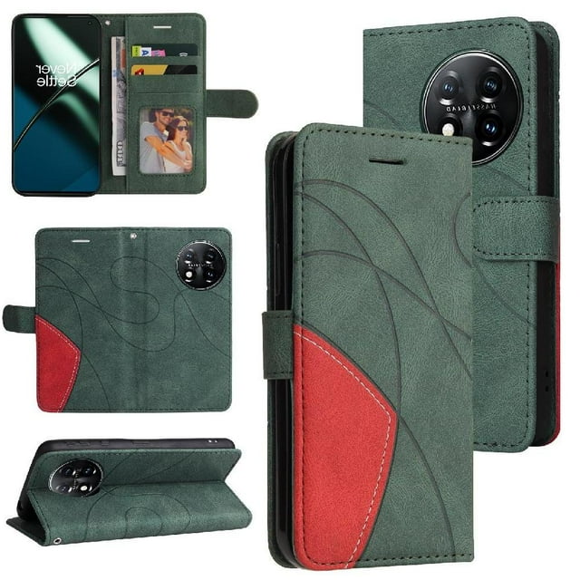 GANGXUN Flip Case for OnePlus 11 5G – Leather Wallet Cover with Card Slots, Kickstand & Color Stitching Protective Folio