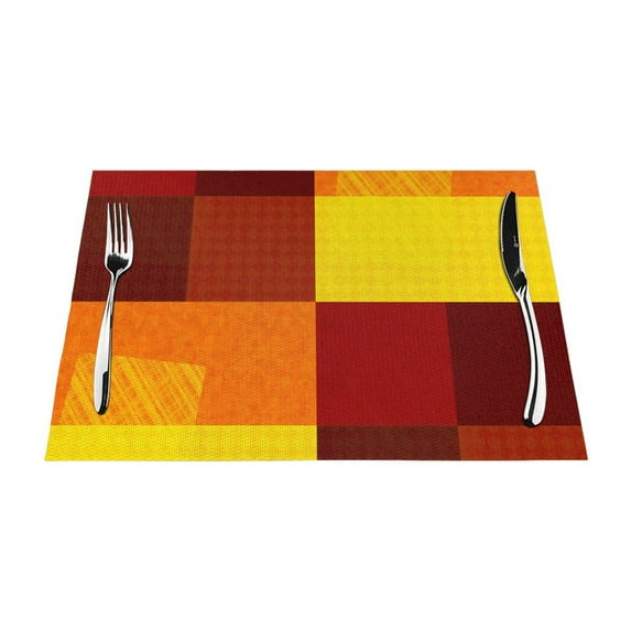 YFYANG Washable Heat-Resistant Placemats, 70% PVC/30% Polyester, Red Rectangular Art Kitchen Table Mat, 12" x 18" 6 Piece