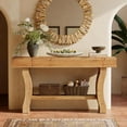 thumbnail image 2 of 59" Solid Wood Console Table, Farmhouse Entryway Sofa Table with Curved Legs, Long Narrow Accent Table for Hallway, Living Room, Foyer, Natural Finish, 2 of 7