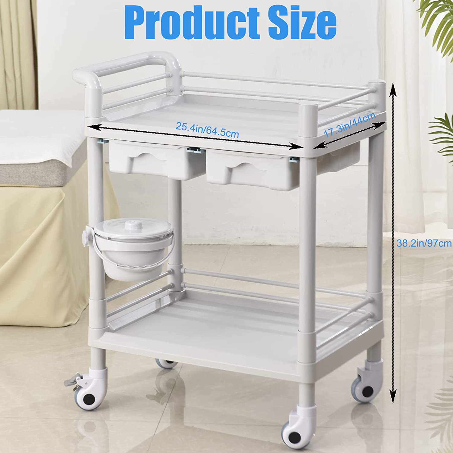 Rolling Utility Cart, Medical Utility Cart with Two Drawers,2Tier
