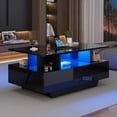 thumbnail image 4 of Noble House 35.4" High-Gloss Coffee Table,LED Lit with 2 Drawers,Black, 4 of 10