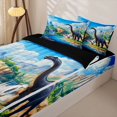 thumbnail image 3 of Metsweet Dino Brachiosaurus Zipper Full Size Comforter Sets with Fitted Sheet and 2 Pillowcases for Boys, Cartoon Jungle River Animal Zipper Bedding Set, Green Blue Brown,4pcs,Black Reversible, 3 of 6