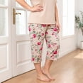 thumbnail image 7 of UNEEI Plus Size Pajamas Set for Women,2 Piece Loungewear Set Floral Sleepwear for Spring Summer Fall,Soft Lightweigh V Neck Short Sleeve Top and Capri Pants, 3XL Brown, 7 of 7